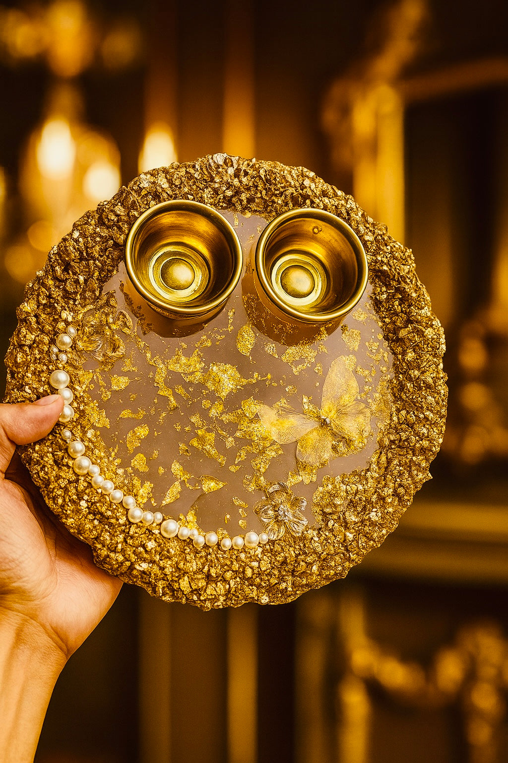 Golden Luxury Pooja Thali | MANAUARAZ Hot selling