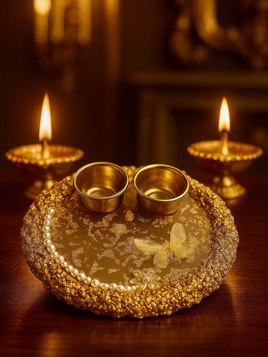 Golden Luxury Pooja Thali | MANAUARAZ Hot selling